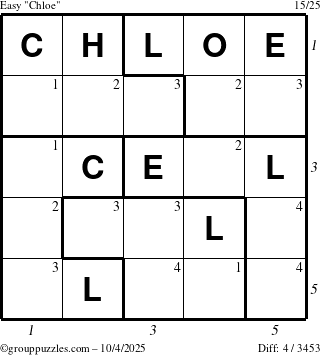 The grouppuzzles.com Easy Chloe puzzle for Saturday October 4, 2025 with all 4 steps marked