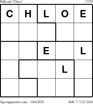 The grouppuzzles.com Difficult Chloe puzzle for Saturday October 4, 2025