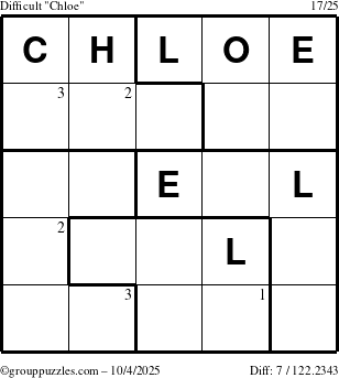 The grouppuzzles.com Difficult Chloe puzzle for Saturday October 4, 2025 with the first 3 steps marked
