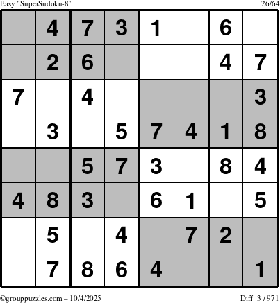 The grouppuzzles.com Easy SuperSudoku-8 puzzle for Saturday October 4, 2025