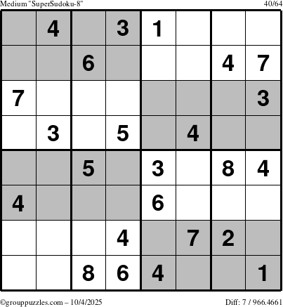 The grouppuzzles.com Medium SuperSudoku-8 puzzle for Saturday October 4, 2025