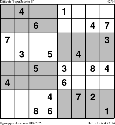 The grouppuzzles.com Difficult SuperSudoku-8 puzzle for Saturday October 4, 2025