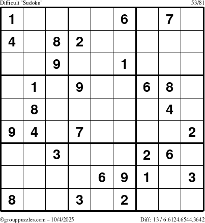 The grouppuzzles.com Difficult Sudoku puzzle for Saturday October 4, 2025