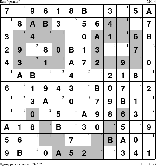 The grouppuzzles.com Easy tpsmith puzzle for Saturday October 4, 2025 with the first 3 steps marked