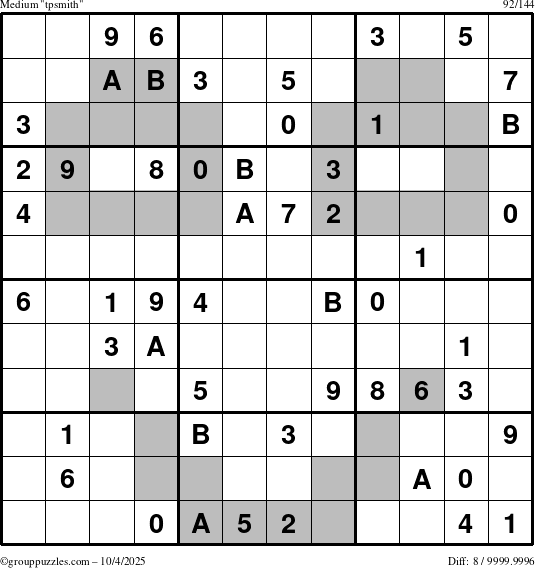 The grouppuzzles.com Medium tpsmith puzzle for Saturday October 4, 2025