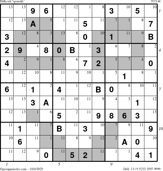 The grouppuzzles.com Difficult tpsmith puzzle for Saturday October 4, 2025 with all 13 steps marked