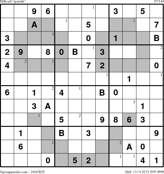 The grouppuzzles.com Difficult tpsmith puzzle for Saturday October 4, 2025 with the first 3 steps marked