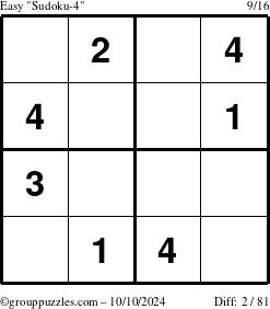 The grouppuzzles.com Easy Sudoku-4 puzzle for Thursday October 10, 2024