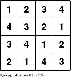 The grouppuzzles.com Answer grid for the Sudoku-4 puzzle for Thursday October 10, 2024