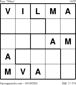 The grouppuzzles.com Easy Vilma puzzle for Thursday October 10, 2024