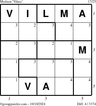 The grouppuzzles.com Medium Vilma puzzle for Thursday October 10, 2024 with all 4 steps marked