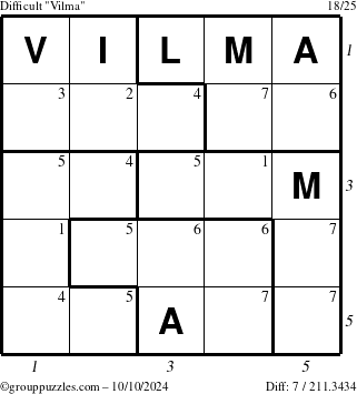 The grouppuzzles.com Difficult Vilma puzzle for Thursday October 10, 2024 with all 7 steps marked