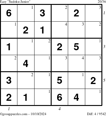 The grouppuzzles.com Easy Sudoku-Junior puzzle for Thursday October 10, 2024 with all 4 steps marked