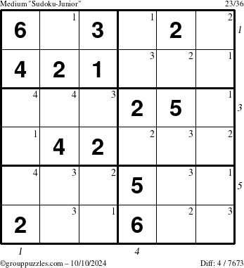 The grouppuzzles.com Medium Sudoku-Junior puzzle for Thursday October 10, 2024 with all 4 steps marked