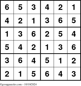 The grouppuzzles.com Answer grid for the Sudoku-Junior puzzle for Thursday October 10, 2024