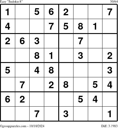 The grouppuzzles.com Easy Sudoku-8 puzzle for Thursday October 10, 2024