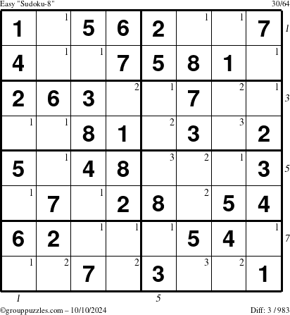 The grouppuzzles.com Easy Sudoku-8 puzzle for Thursday October 10, 2024 with all 3 steps marked