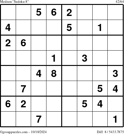 The grouppuzzles.com Medium Sudoku-8 puzzle for Thursday October 10, 2024