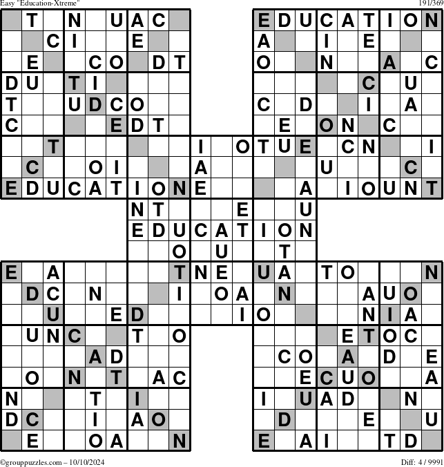 The grouppuzzles.com Easy Education-Xtreme puzzle for Thursday October 10, 2024