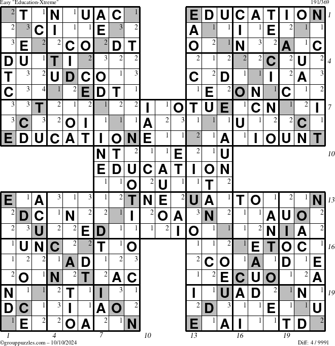 The grouppuzzles.com Easy Education-Xtreme puzzle for Thursday October 10, 2024 with all 4 steps marked