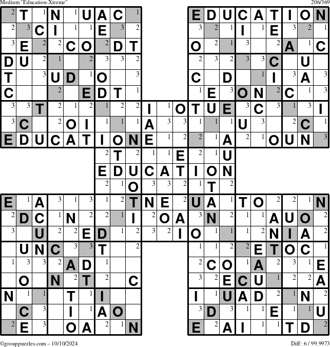 The grouppuzzles.com Medium Education-Xtreme puzzle for Thursday October 10, 2024 with the first 3 steps marked