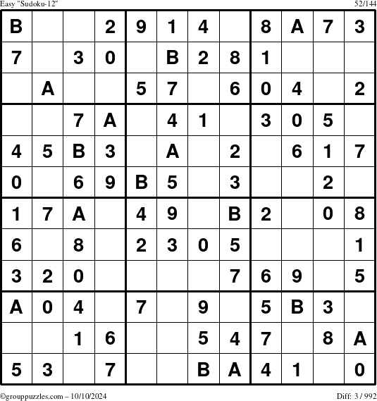 The grouppuzzles.com Easy Sudoku-12 puzzle for Thursday October 10, 2024