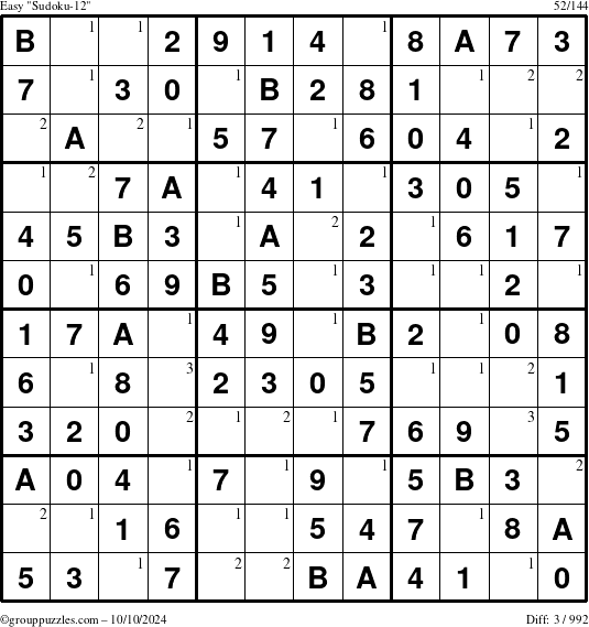 The grouppuzzles.com Easy Sudoku-12 puzzle for Thursday October 10, 2024 with the first 3 steps marked