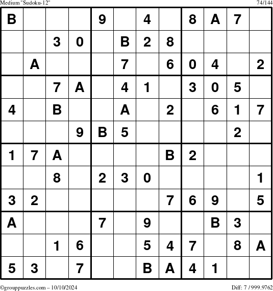 The grouppuzzles.com Medium Sudoku-12 puzzle for Thursday October 10, 2024