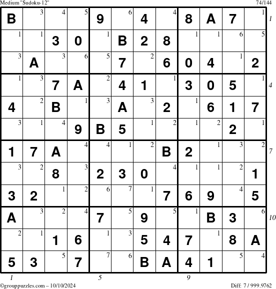 The grouppuzzles.com Medium Sudoku-12 puzzle for Thursday October 10, 2024 with all 7 steps marked