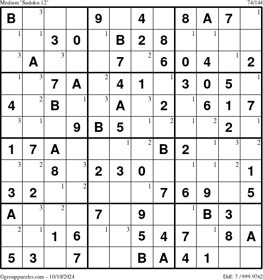 The grouppuzzles.com Medium Sudoku-12 puzzle for Thursday October 10, 2024 with the first 3 steps marked