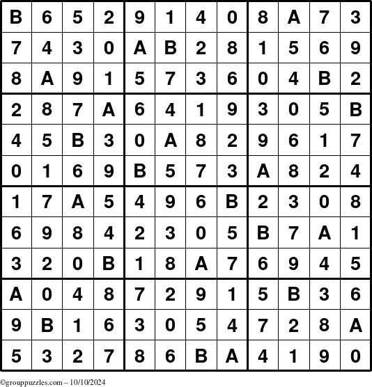 The grouppuzzles.com Answer grid for the Sudoku-12 puzzle for Thursday October 10, 2024