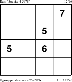 The grouppuzzles.com Easy Sudoku-4-5678 puzzle for Wednesday September 9, 2026