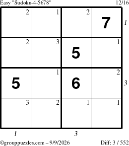 The grouppuzzles.com Easy Sudoku-4-5678 puzzle for Wednesday September 9, 2026 with all 3 steps marked