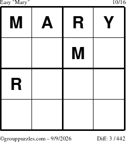 The grouppuzzles.com Easy Mary puzzle for Wednesday September 9, 2026