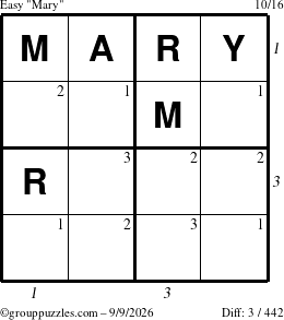 The grouppuzzles.com Easy Mary puzzle for Wednesday September 9, 2026, suitable for printing, with all 3 steps marked