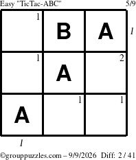 The grouppuzzles.com Easy TicTac-ABC puzzle for Wednesday September 9, 2026 with all 2 steps marked