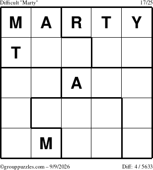 The grouppuzzles.com Difficult Marty puzzle for Wednesday September 9, 2026