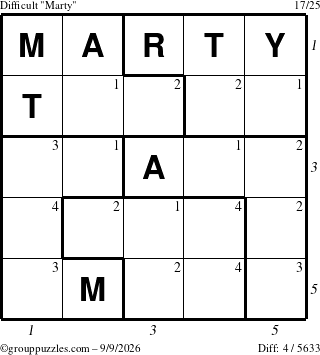 The grouppuzzles.com Difficult Marty puzzle for Wednesday September 9, 2026 with all 4 steps marked