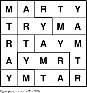 The grouppuzzles.com Answer grid for the Marty puzzle for Wednesday September 9, 2026