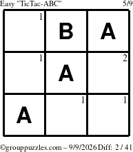 The grouppuzzles.com Easy TicTac-ABC puzzle for Wednesday September 9, 2026 with the first 2 steps marked