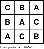 The grouppuzzles.com Answer grid for the TicTac-ABC puzzle for Wednesday September 9, 2026
