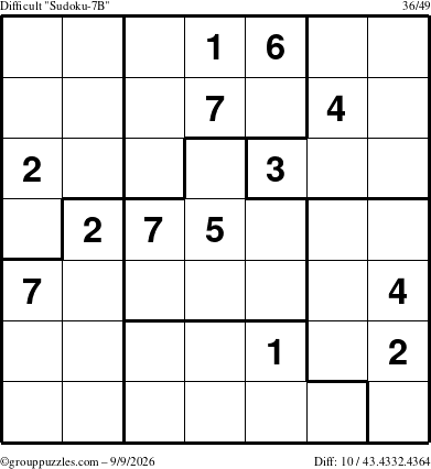 The grouppuzzles.com Difficult Sudoku-7B puzzle for Wednesday September 9, 2026