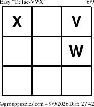 The grouppuzzles.com Easy TicTac-VWX puzzle for Wednesday September 9, 2026