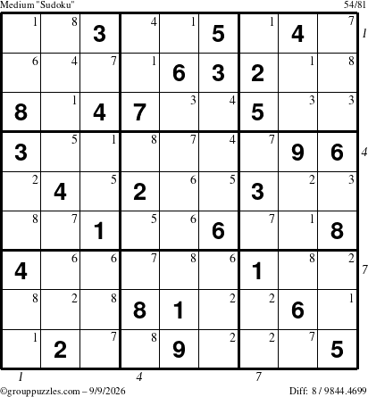 The grouppuzzles.com Medium Sudoku puzzle for Wednesday September 9, 2026, suitable for printing, with all 8 steps marked