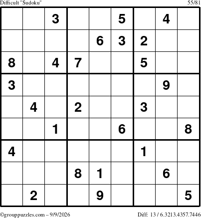 The grouppuzzles.com Difficult Sudoku puzzle for Wednesday September 9, 2026