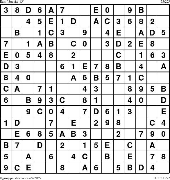 The grouppuzzles.com Easy Sudoku-15 puzzle for Monday April 7, 2025