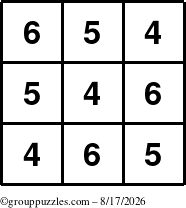 The grouppuzzles.com Answer grid for the TicTac-456 puzzle for Monday August 17, 2026