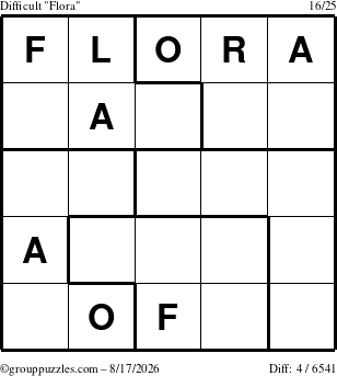 The grouppuzzles.com Difficult Flora puzzle for Monday August 17, 2026
