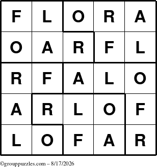 The grouppuzzles.com Answer grid for the Flora puzzle for Monday August 17, 2026