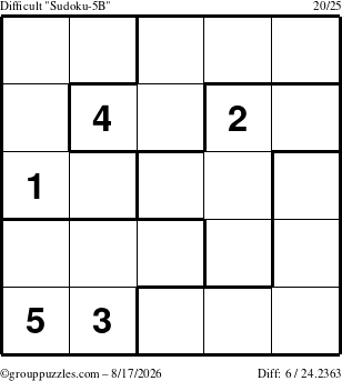The grouppuzzles.com Difficult Sudoku-5B puzzle for Monday August 17, 2026
